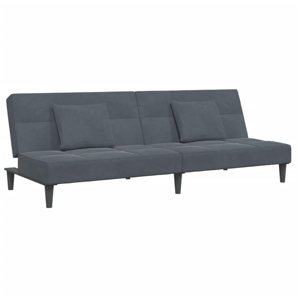 2-Seater Sofa Bed with Footstool Dark Grey Velvet