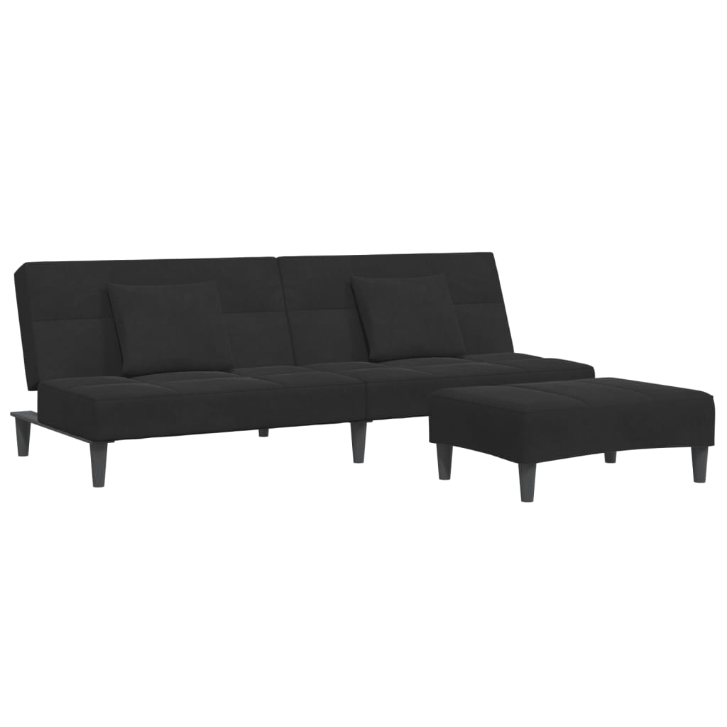 2-Seater Sofa Bed with Footstool Black Velvet