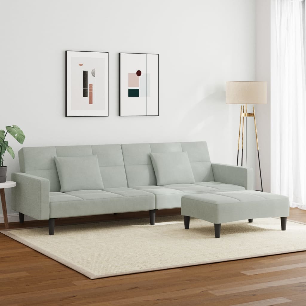 2-Seater Sofa Bed with Footstool Light Grey Velvet