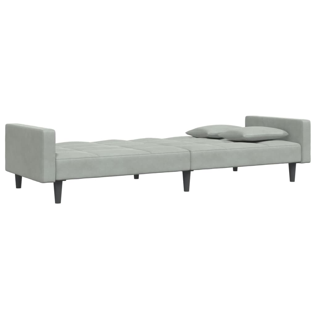 2-Seater Sofa Bed with Footstool Light Grey Velvet