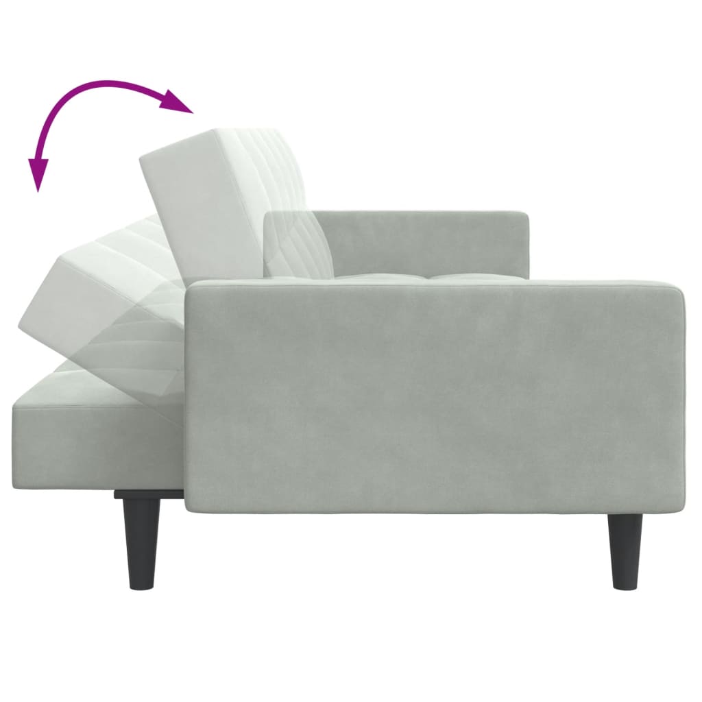 2-Seater Sofa Bed with Footstool Light Grey Velvet