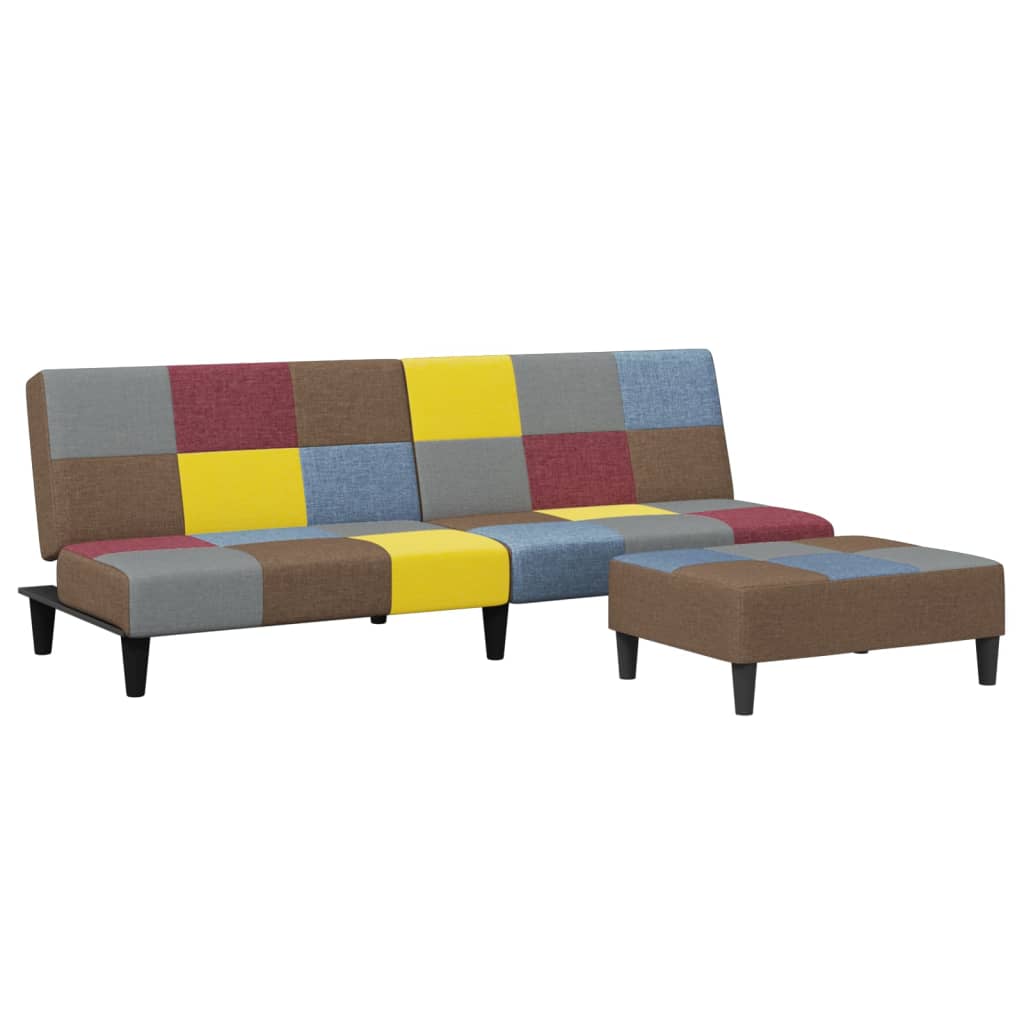 2-Seater Sofa Bed with Footstool Patchwork Fabric