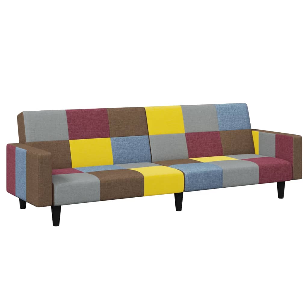 2-Seater Sofa Bed with Footstool Patchwork Fabric