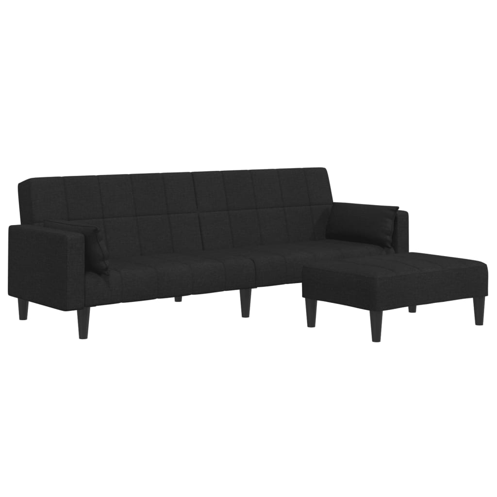 2-Seater Sofa Bed with Footstool Black Fabric