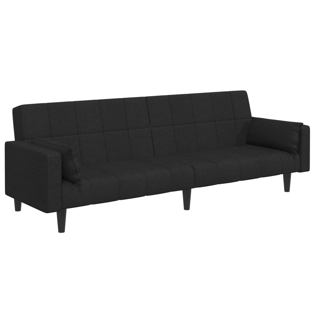 2-Seater Sofa Bed with Footstool Black Fabric