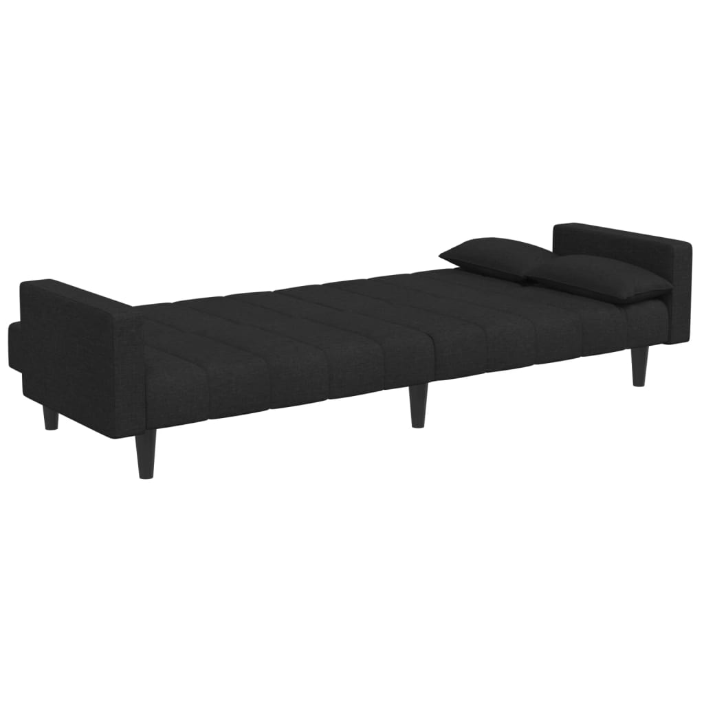 2-Seater Sofa Bed with Footstool Black Fabric