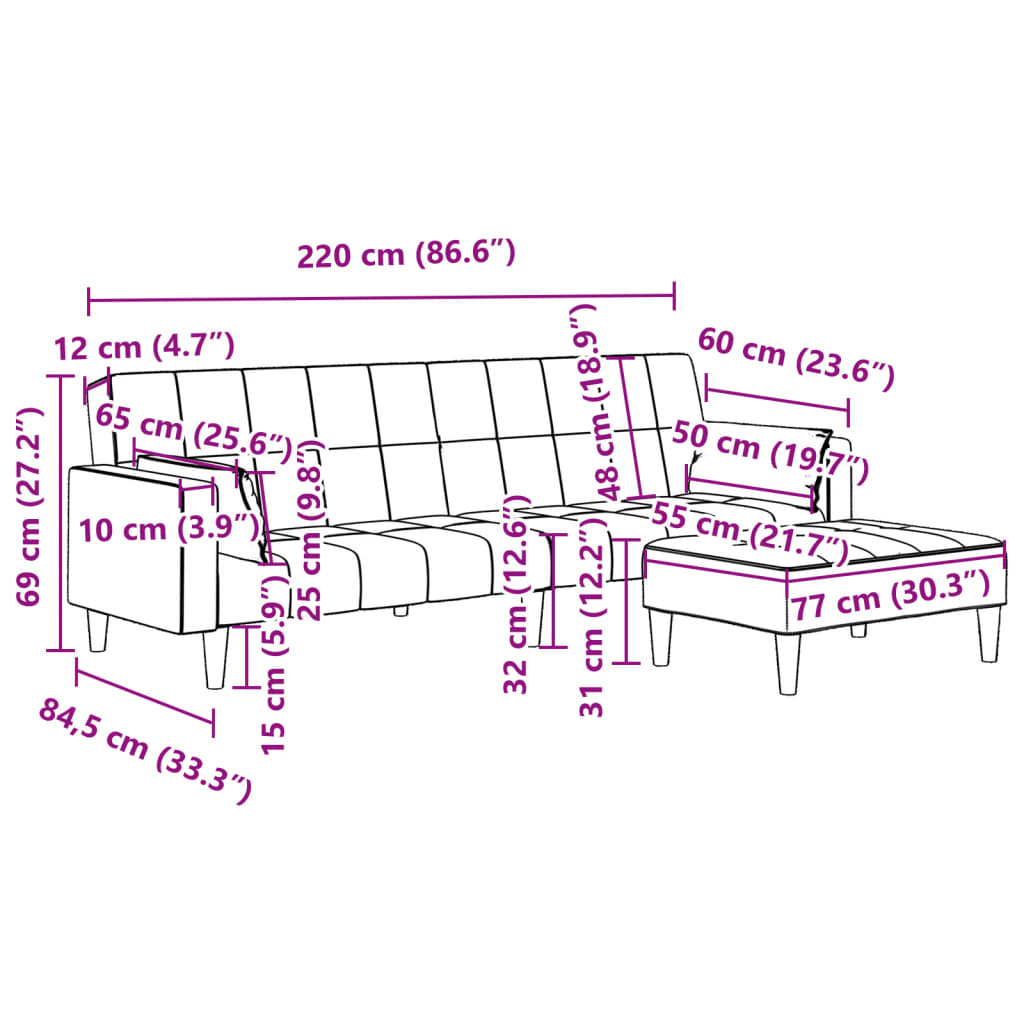 2-Seater Sofa Bed with Footstool Black Fabric