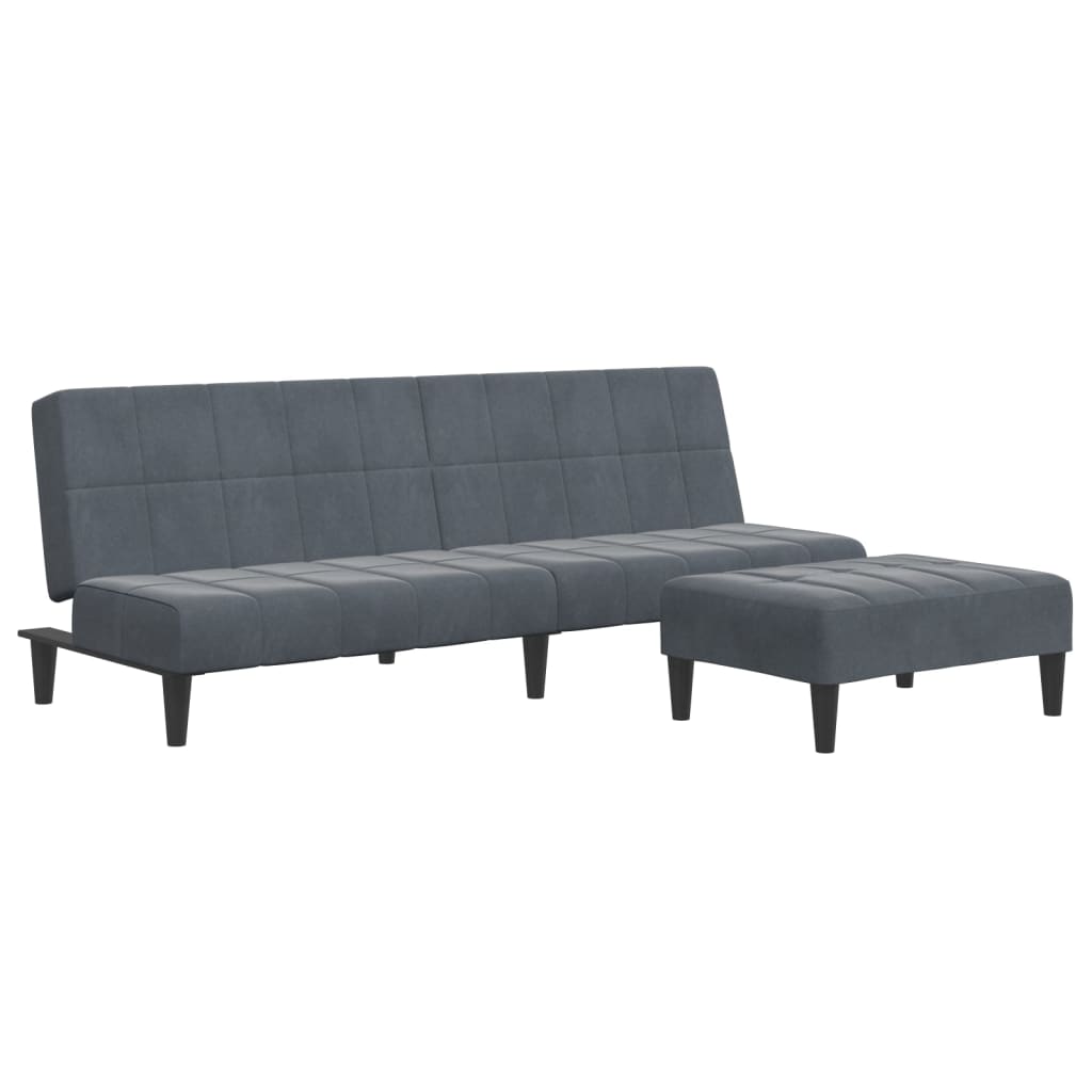 2-Seater Sofa Bed with Footstool Dark Grey Velvet