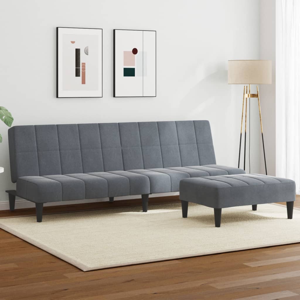 2-Seater Sofa Bed with Footstool Dark Grey Velvet