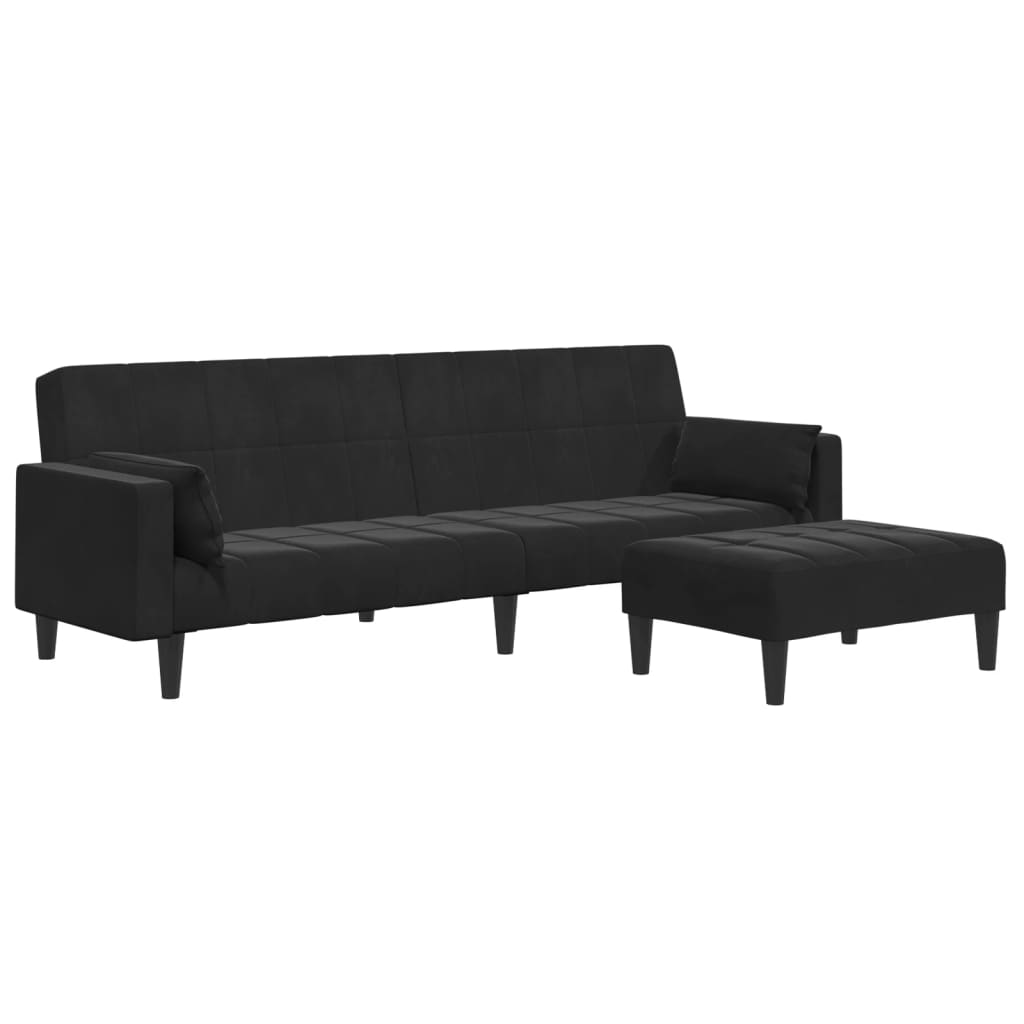 2-Seater Sofa Bed with Footstool Black Velvet