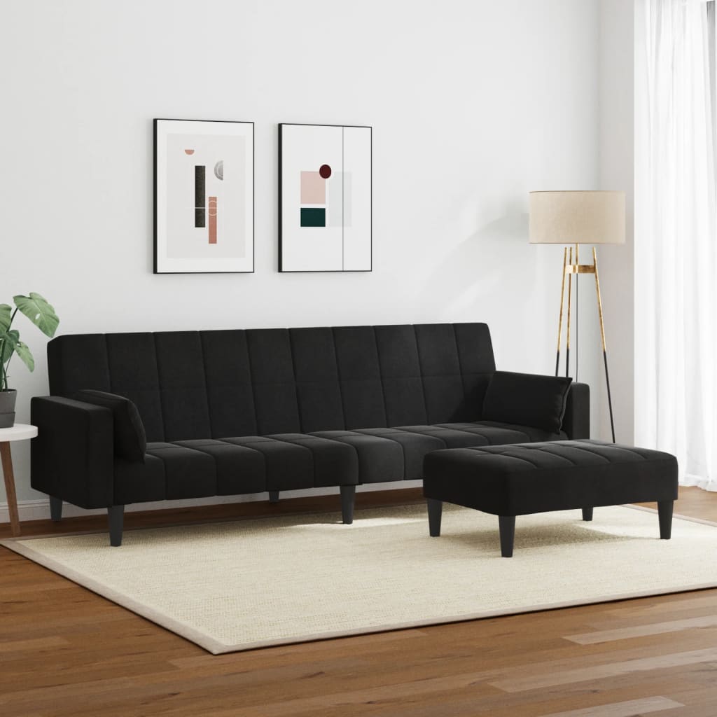 2-Seater Sofa Bed with Footstool Black Velvet