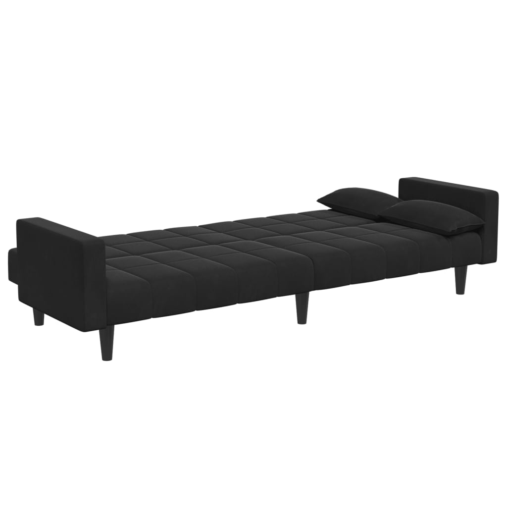 2-Seater Sofa Bed with Footstool Black Velvet