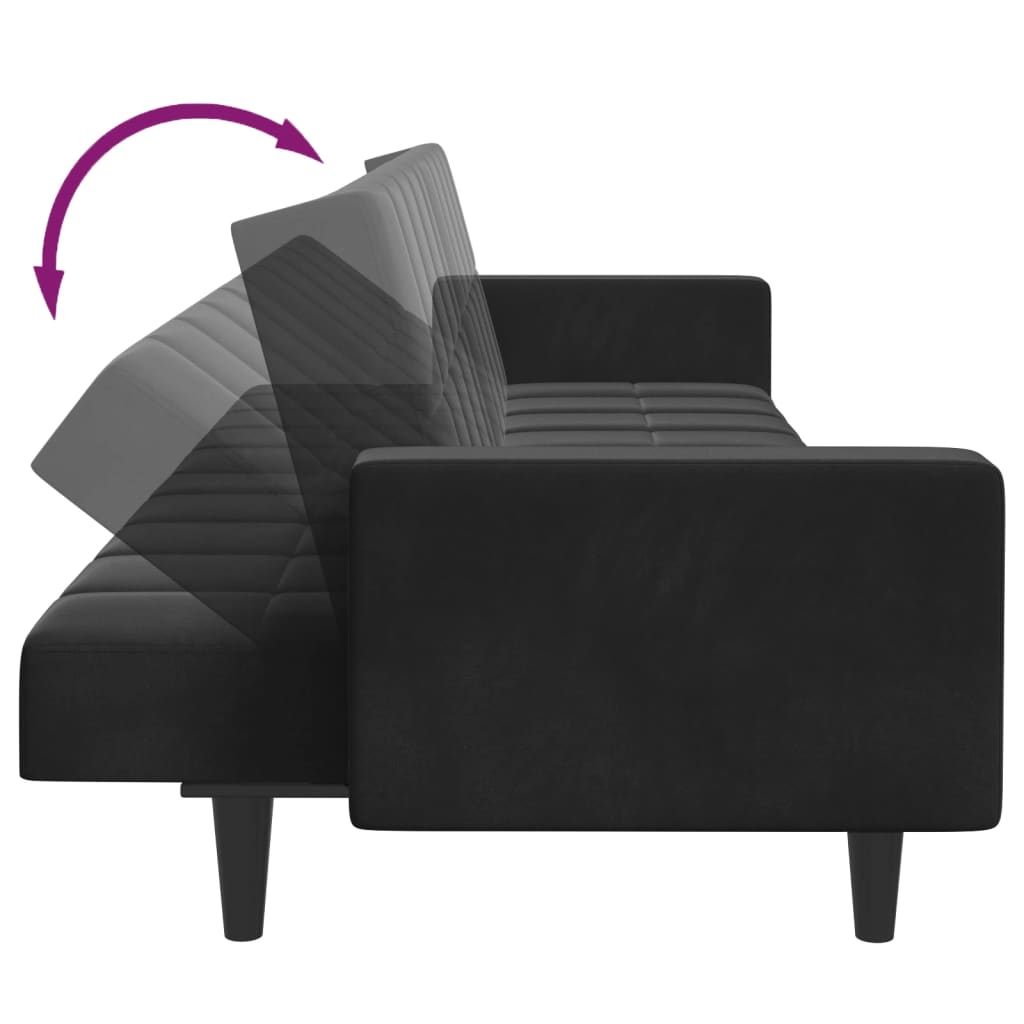 2-Seater Sofa Bed with Footstool Black Velvet