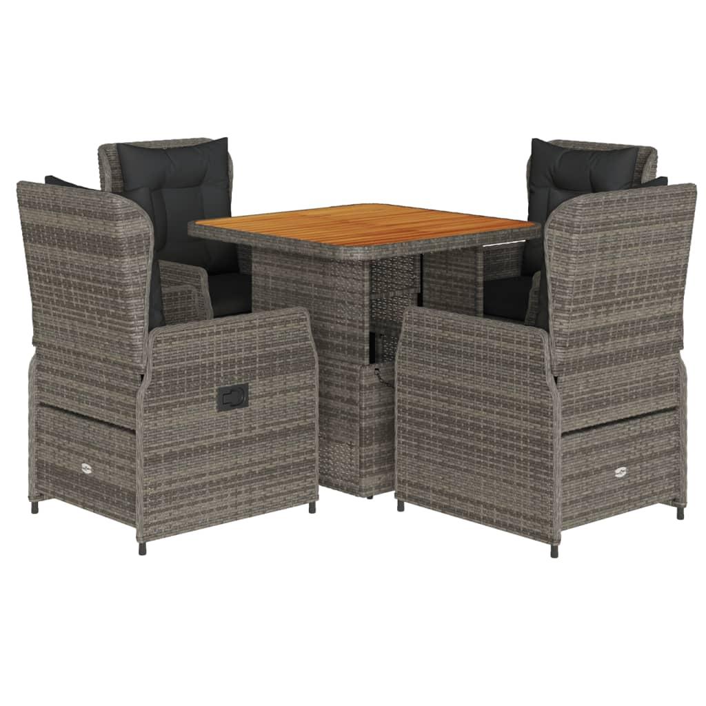 5 Piece Garden Dining Set with Cushions Grey Poly Rattan