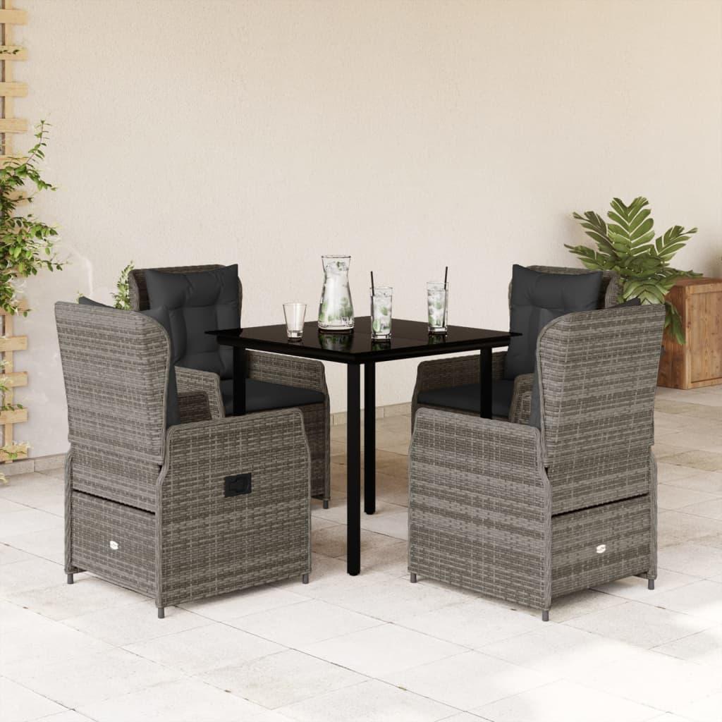 5 Piece Garden Dining Set with Cushions Grey Poly Rattan