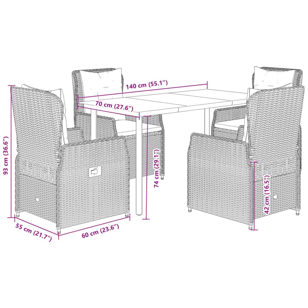 5 Piece Garden Dining Set with Cushions Grey Poly Rattan