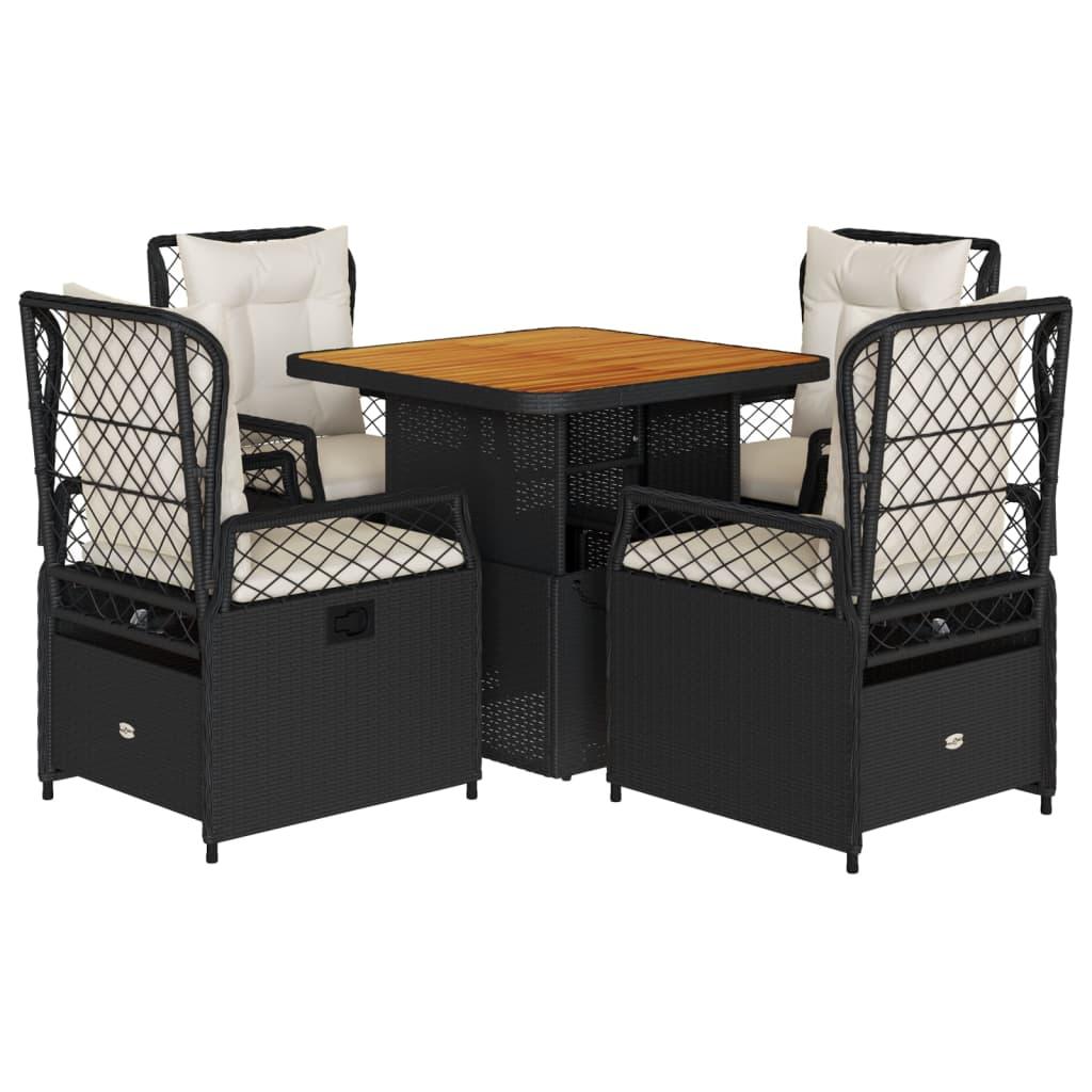 5 Piece Garden Dining Set with Cushions Black Poly Rattan