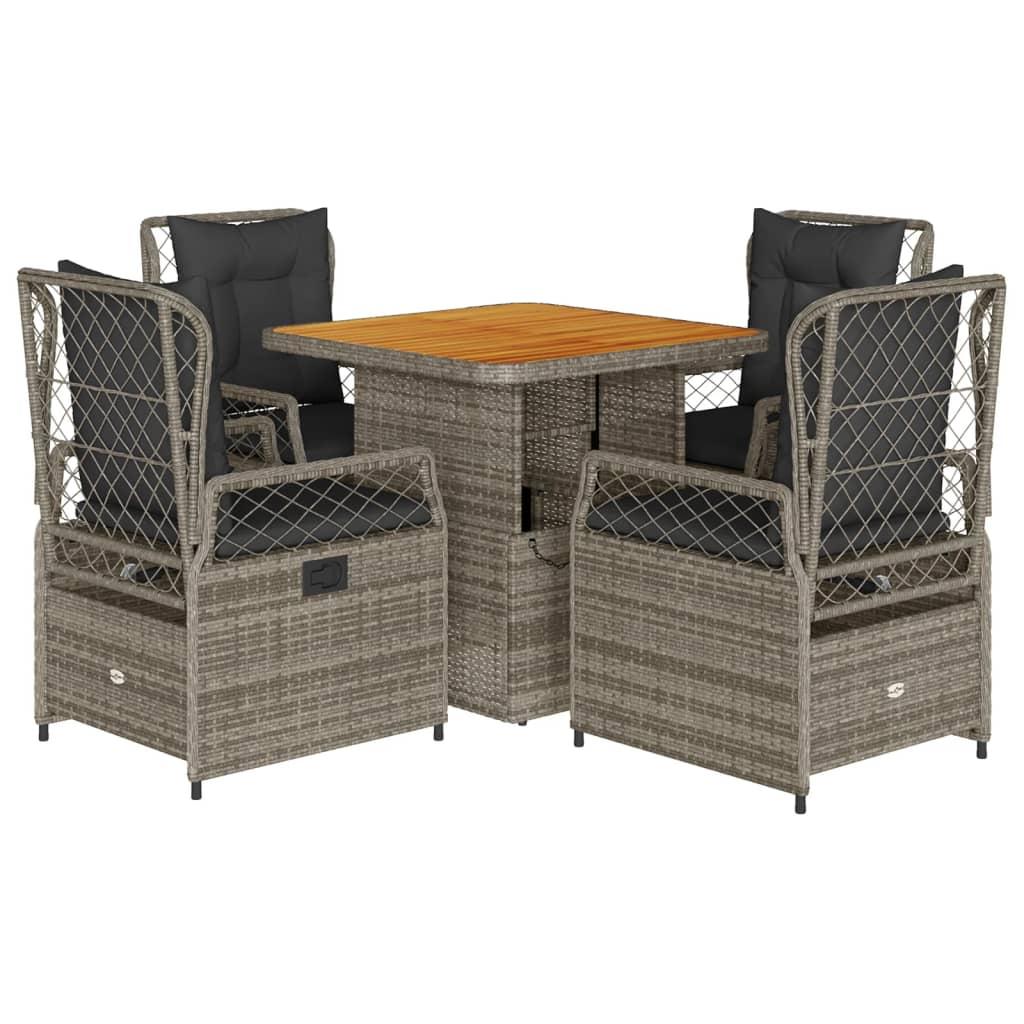 5 Piece Garden Dining Set with Cushions Grey Poly Rattan