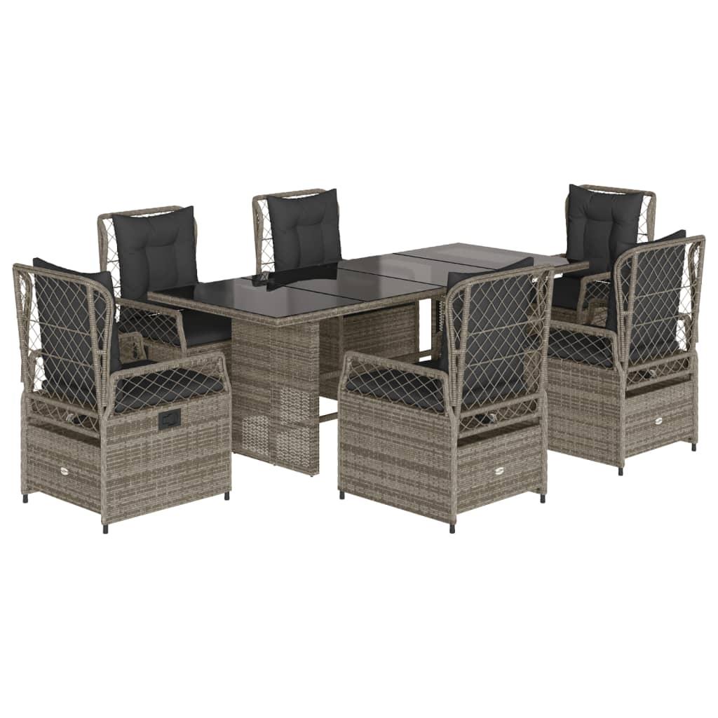 7 Piece Garden Dining Set with Cushions Grey Poly Rattan