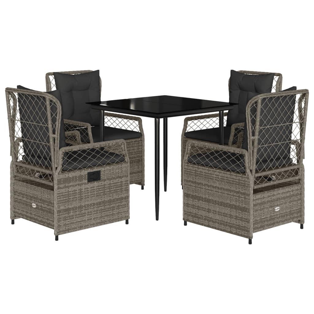 5 Piece Garden Dining Set with Cushions Grey Poly Rattan