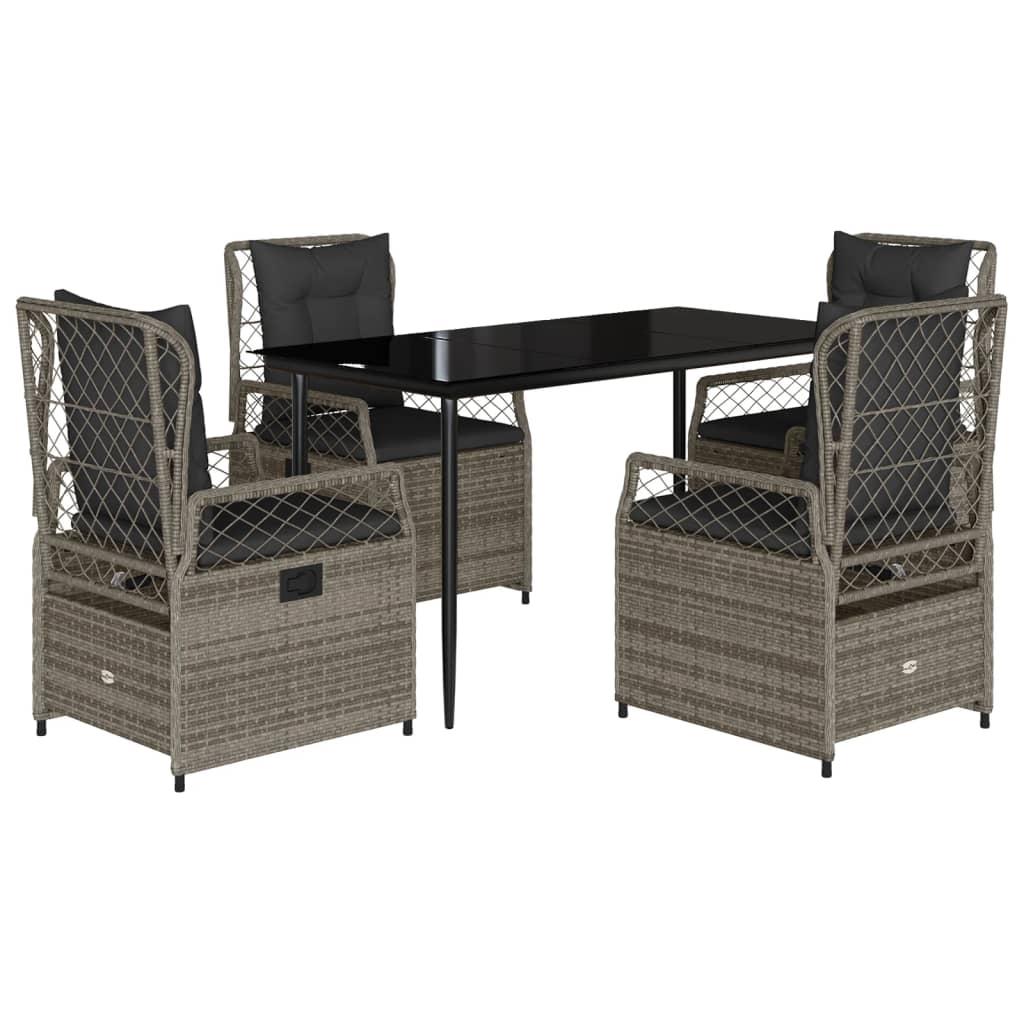 5 Piece Garden Dining Set with Cushions Grey Poly Rattan