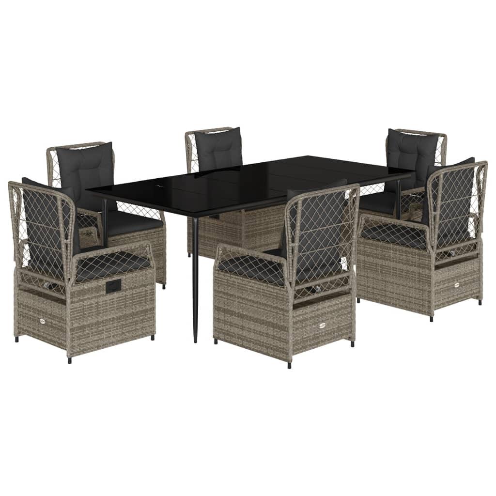 7 Piece Garden Dining Set with Cushions Grey Poly Rattan