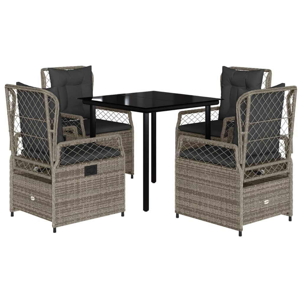 5 Piece Garden Dining Set with Cushions Grey Poly Rattan