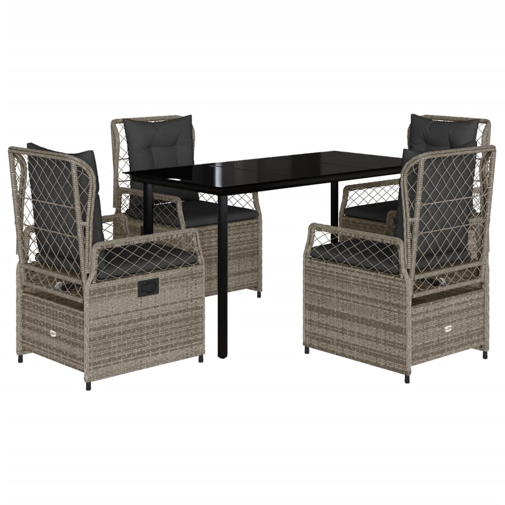 5 Piece Garden Dining Set with Cushions Grey Poly Rattan