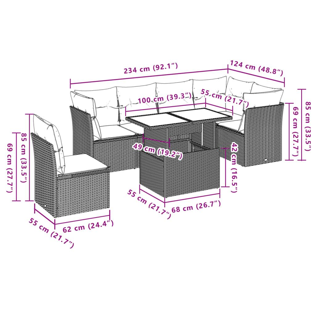 7 Piece Garden Sofa Set with Cushions Beige Poly Rattan