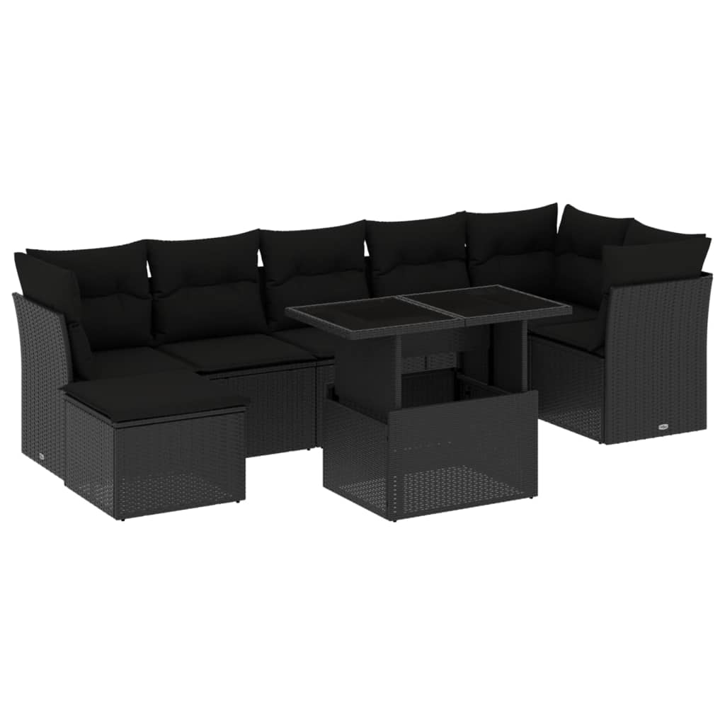 8 Piece Garden Sofa Set with Cushions Black Poly Rattan