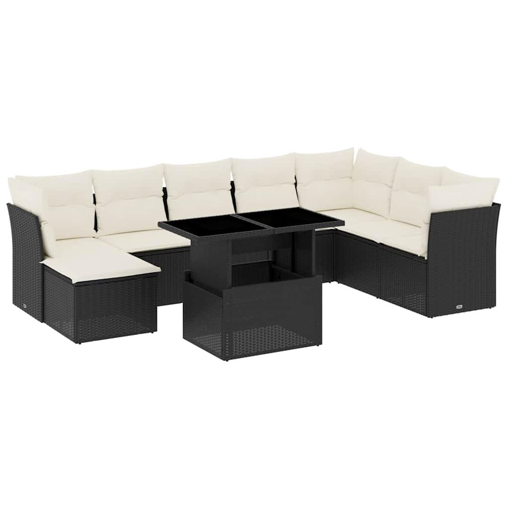 9 Piece Garden Sofa Set with Cushions Black Poly Rattan