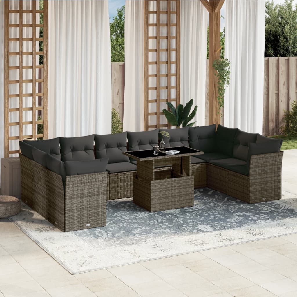 11 Piece Garden Sofa Set with Cushions Grey Poly Rattan