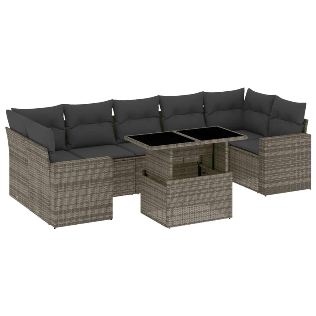 8 Piece Garden Sofa Set with Cushions Grey Poly Rattan