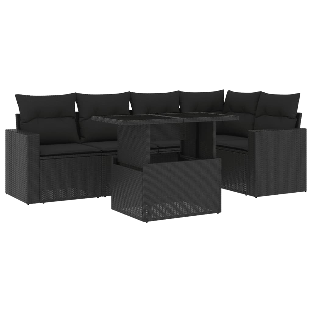 6 Piece Garden Sofa Set with Cushions Black Poly Rattan