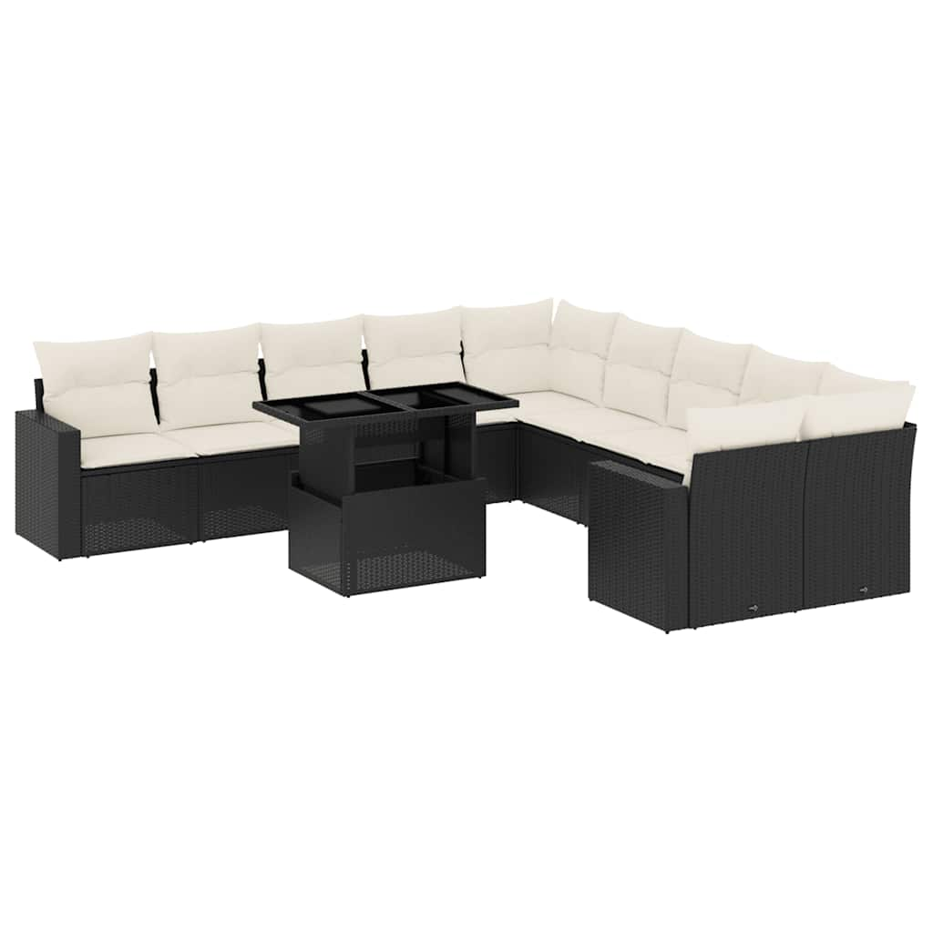 11 Piece Garden Sofa Set with Cushions Black Poly Rattan