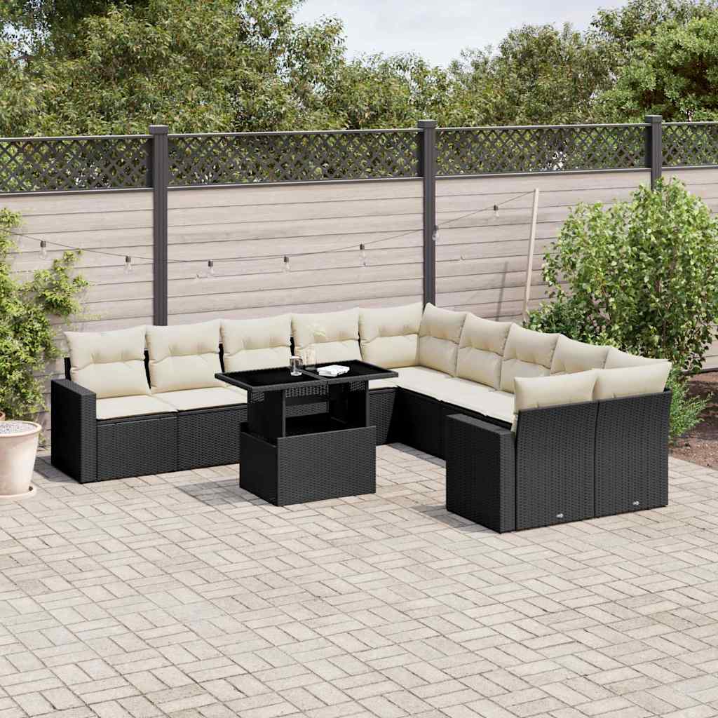 11 Piece Garden Sofa Set with Cushions Black Poly Rattan