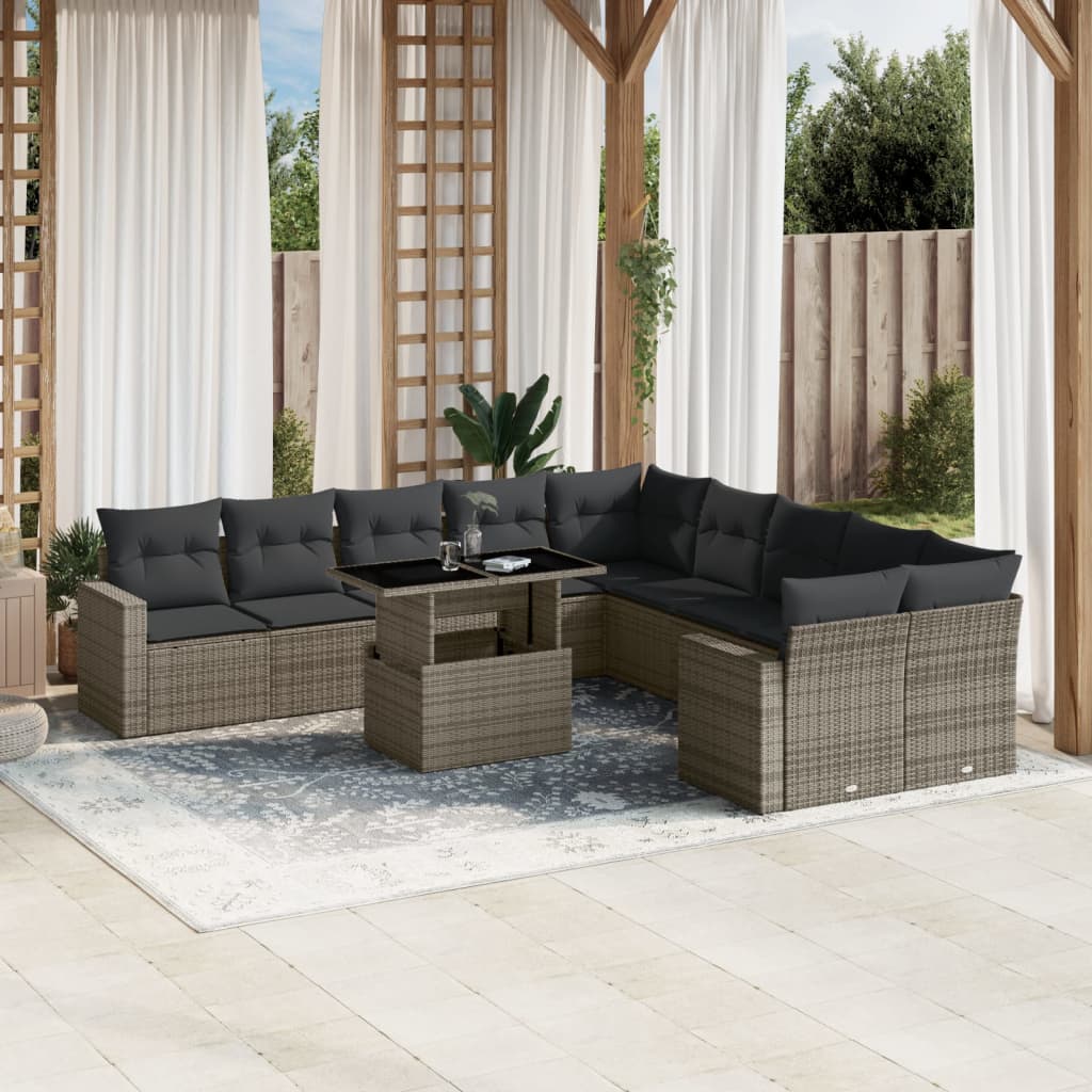 11 Piece Garden Sofa Set with Cushions Grey Poly Rattan