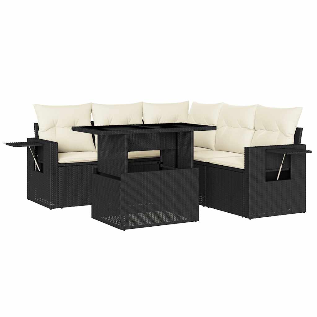 6 Piece Garden Sofa Set with Cushions Black Poly Rattan
