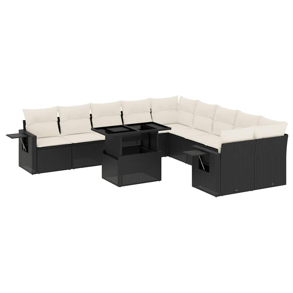 11 Piece Garden Sofa Set with Cushions Black Poly Rattan