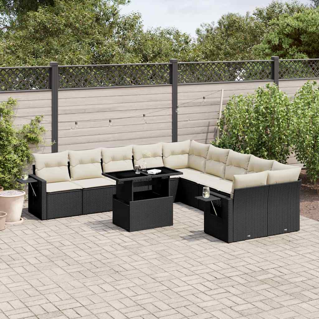 11 Piece Garden Sofa Set with Cushions Black Poly Rattan