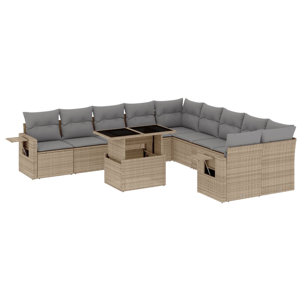 11 Piece Garden Sofa Set with Cushions Beige Poly Rattan