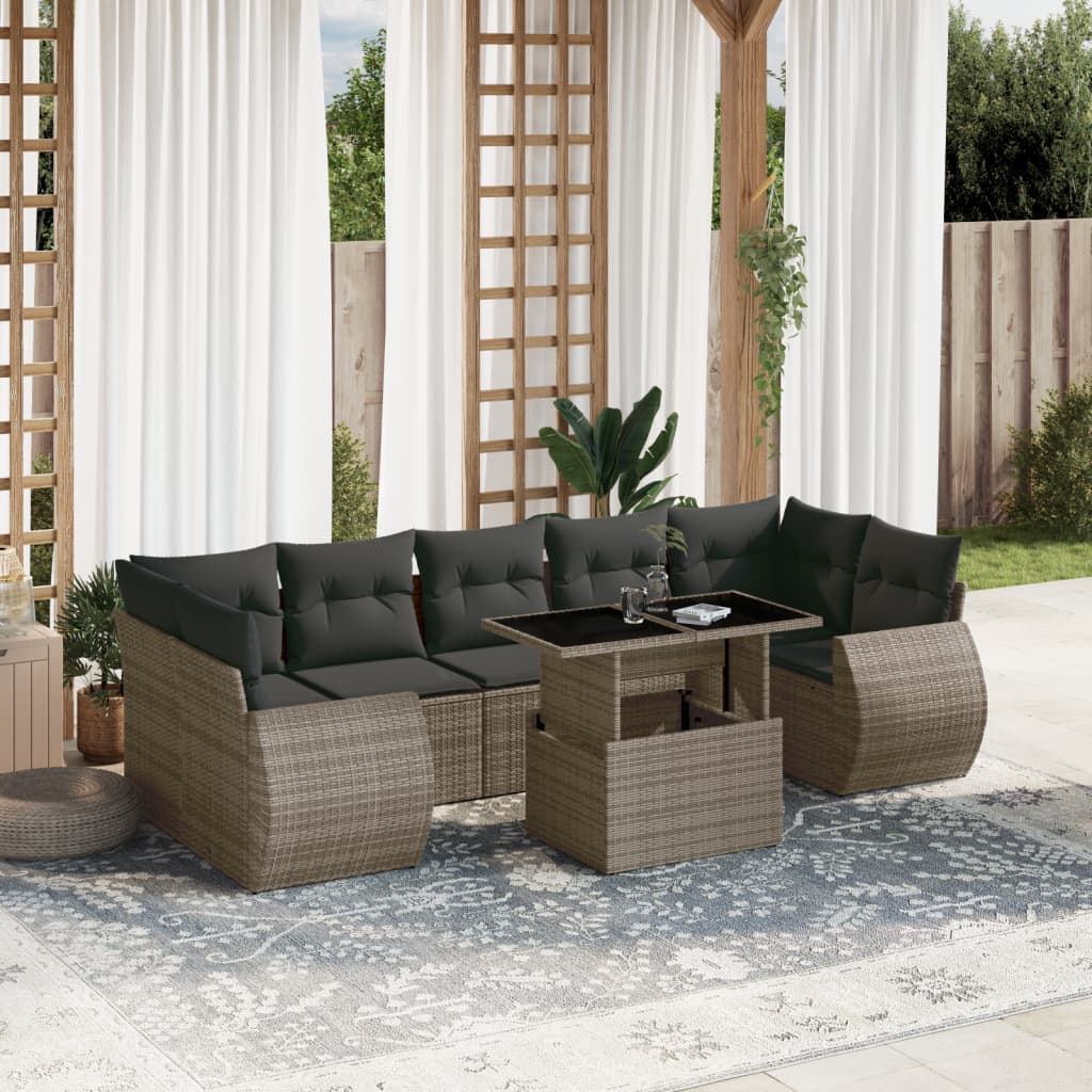 8 Piece Garden Sofa Set with Cushions Grey Poly Rattan