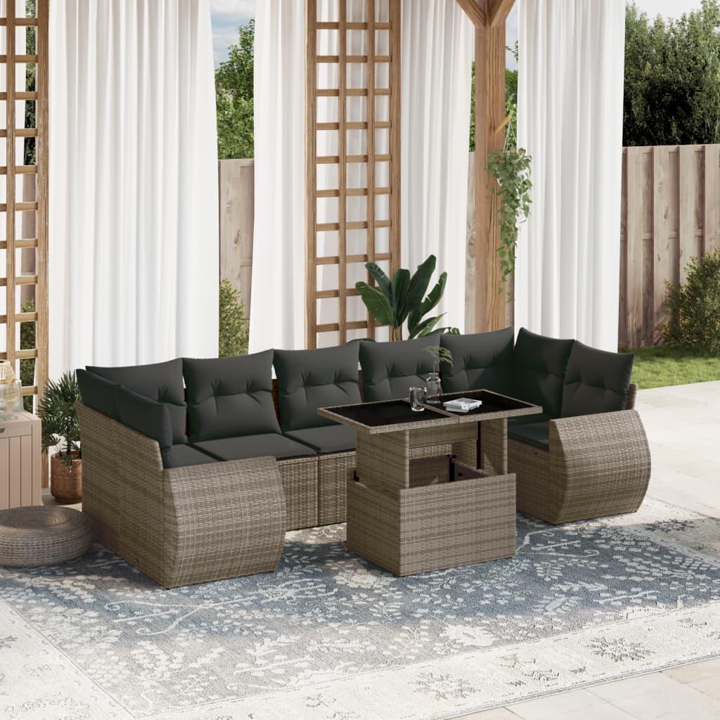 8 Piece Garden Sofa Set with Cushions Grey Poly Rattan