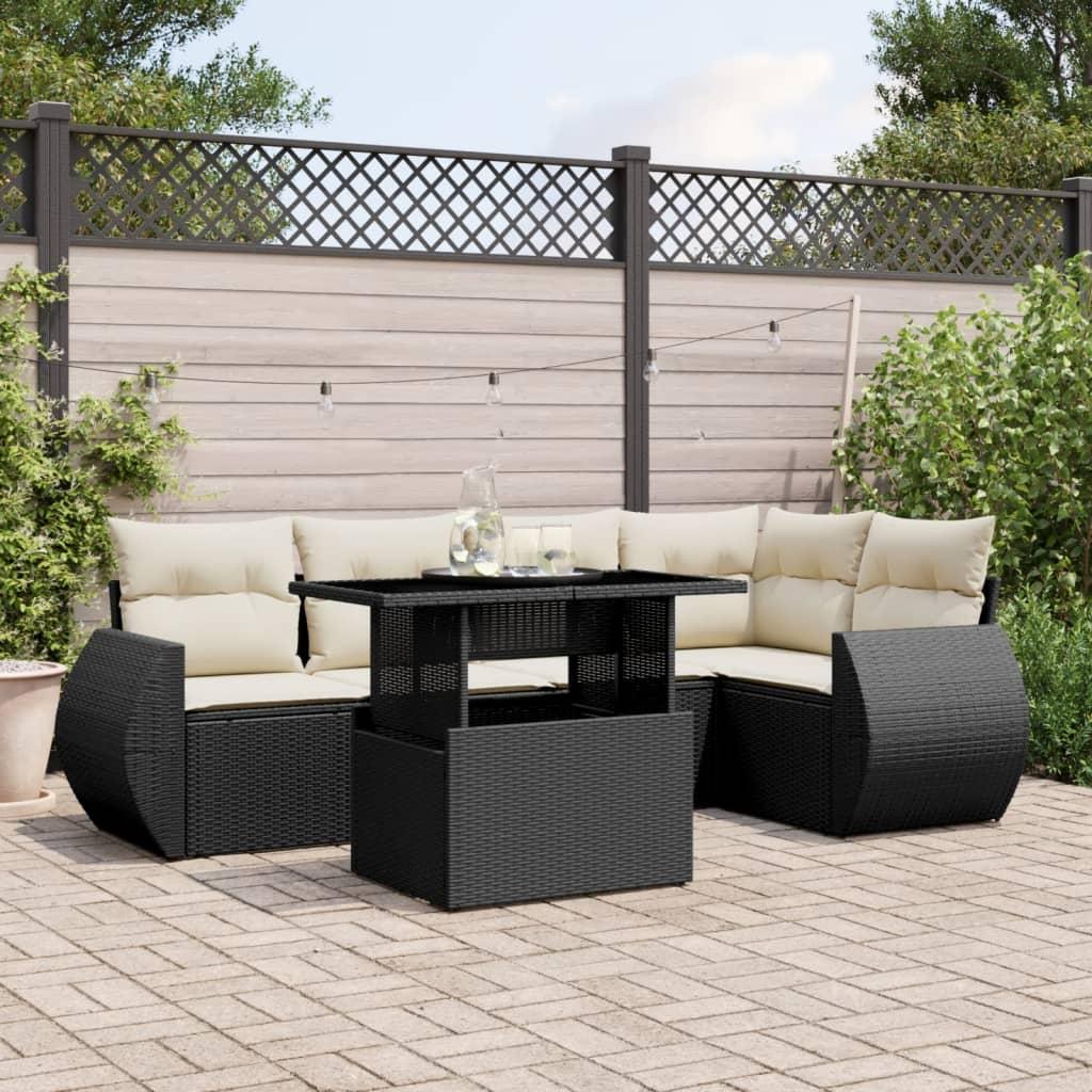 6 Piece Garden Sofa Set with Cushions Black Poly Rattan