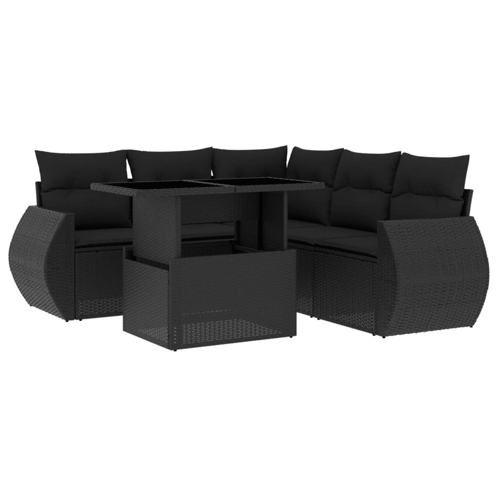 6 Piece Garden Sofa Set with Cushions Black Poly Rattan