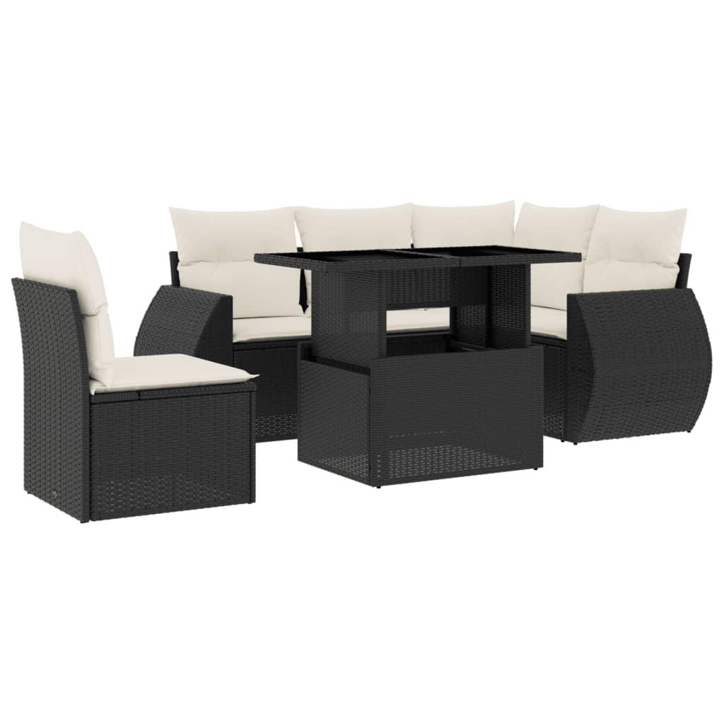 6 Piece Garden Sofa Set with Cushions Black Poly Rattan