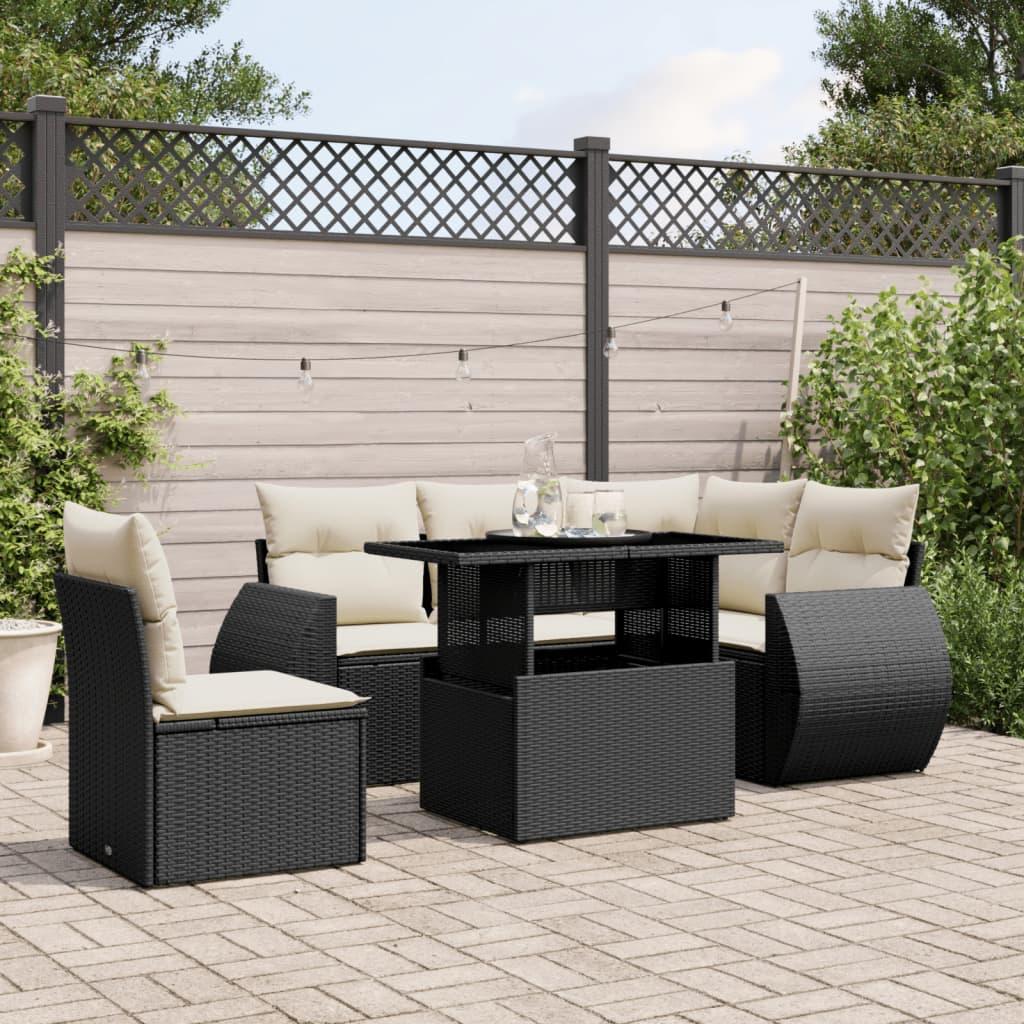 6 Piece Garden Sofa Set with Cushions Black Poly Rattan