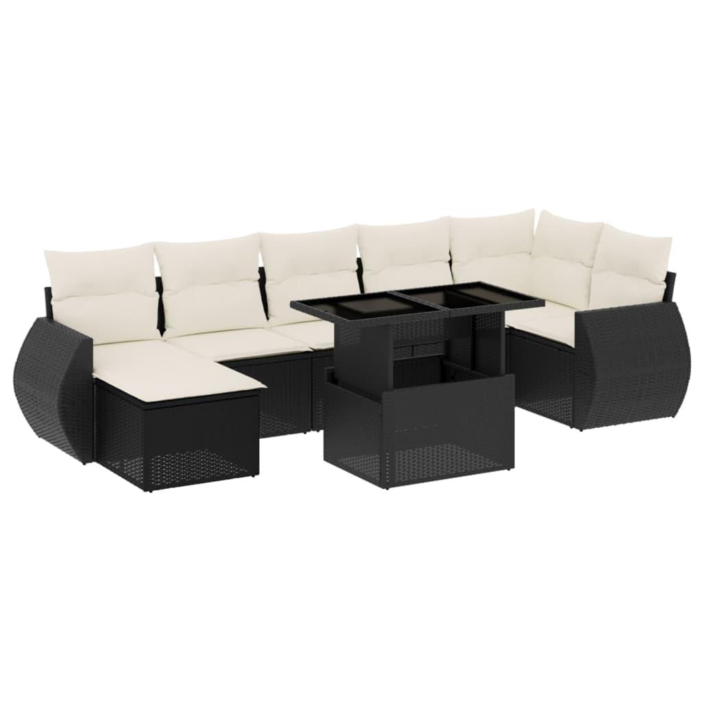 8 Piece Garden Sofa Set with Cushions Black Poly Rattan