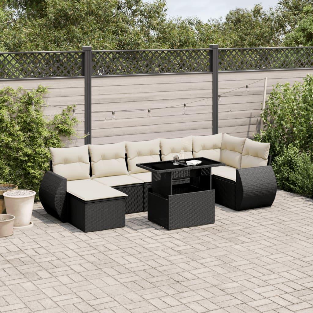 8 Piece Garden Sofa Set with Cushions Black Poly Rattan
