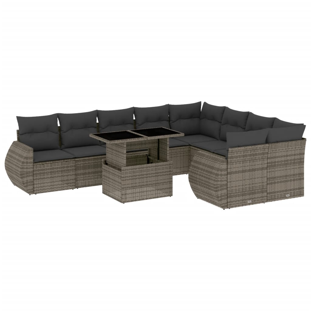 10 Piece Garden Sofa Set with Cushions Grey Poly Rattan